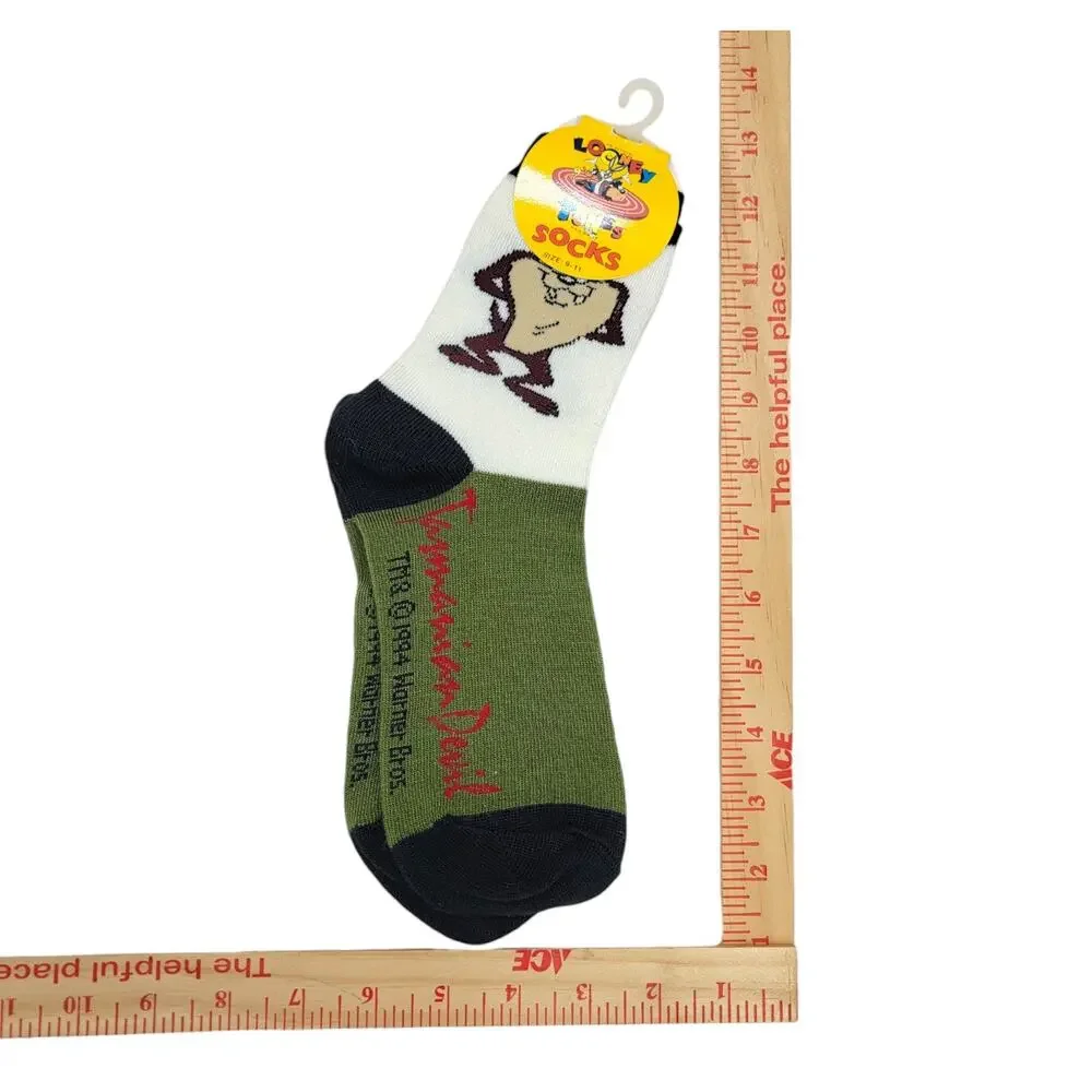 Vintage 1994 Looney Tunes Tasmanian Devil Taz Socks Mens 9-11 NWT White Green